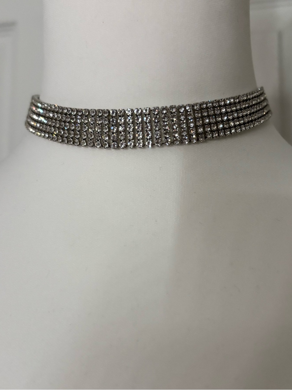 Silver Crystal Multi-Row Choker Necklace